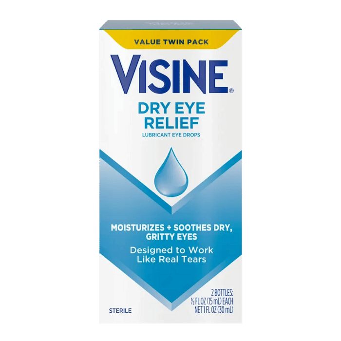 Visine Dry Eye Relief Lubricant Eye Drops, Twin Pack, 0.5 oz